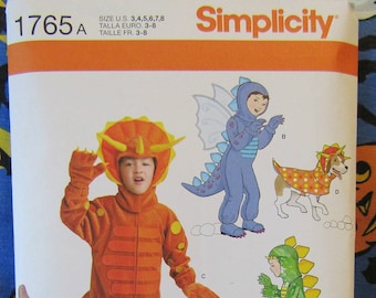 Simplicity s1765 Kids And Dogs Matching Dinosaur Dragon Costume Sewing Pattern Sizes Kids 3-8 R11589 1765