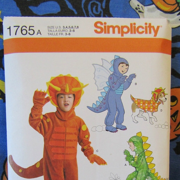 Simplicity s1765 Kids And Dogs Matching Dinosaur Dragon Costume Sewing Pattern Sizes Kids 3-8 R11589 1765