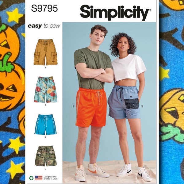 SIMPLICITY 9795 Mens Womens Shorts Cargo Unisex Sewing Pattern sizes XS-XxL S9795