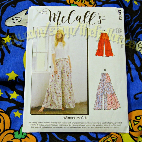 McCalls 8098 sewing pattern flare ruffle boho bubble pants hippie misses sizes L_XXL M8098