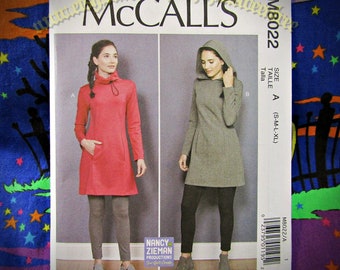 McCalls 8022 Hoodie tunic top Hooded dress Sewing Pattern m8022 S-XL