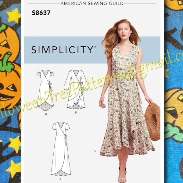 Simplicity 8637 side tie wrap dress sewing pattern sizes 6-14 s8637