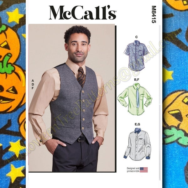 Mccalls 8415 Vest Shirt NeckTie Bowtie Sewing Pattern Sizes S-L  34-42 m8415