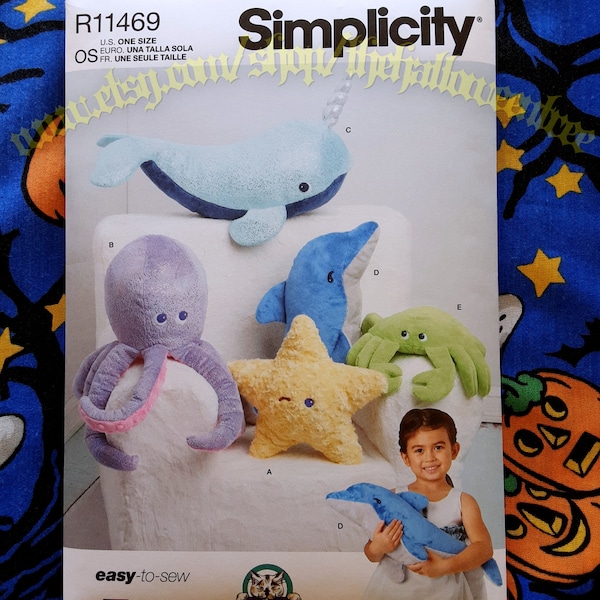 Simplicity 9570 R11469 Octopus Dolphin Crab Narwhal plushies stuffed animal Sewing Pattern s9570