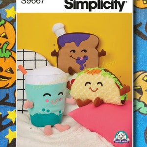 Simplicity 9667 Plushies Stuffed Peanut Butter Jelly Time Taco Sewing Pattern s9667