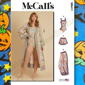 McCalls 8411 Bodysuit Shorts Pants and Robe Sewing Pattern sizes 12-20 m8411 r11885