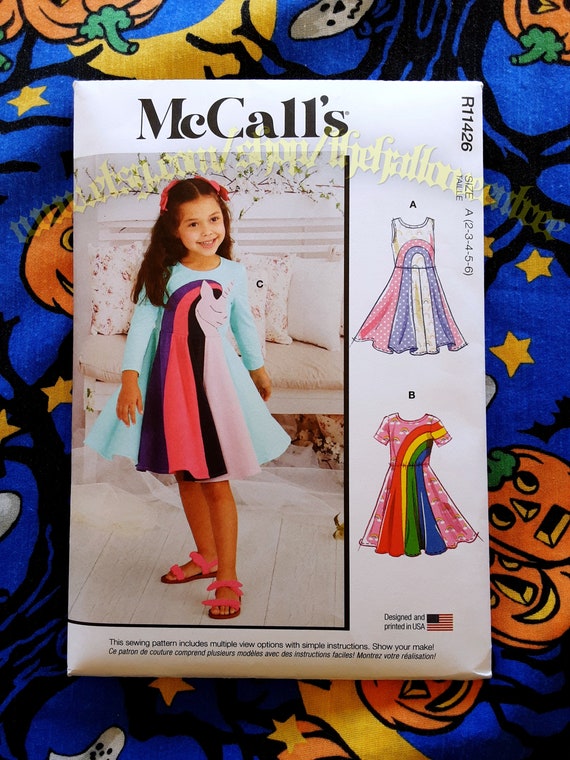 McCalls 8267 Kids Rainbow Unicorn dress Sewing pattern kids sizes 2-6 m8267  R11426