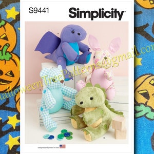 Simplicity 9441 r11289 plushies stuffed animal Sewing Pattern Dragon bear bunny renaissance faire toy s9441 r11289