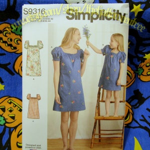 Simplicity 9316 Mother Daughter shirtdress dress handkerchief sewing pattern adult and childrens sizes s9316