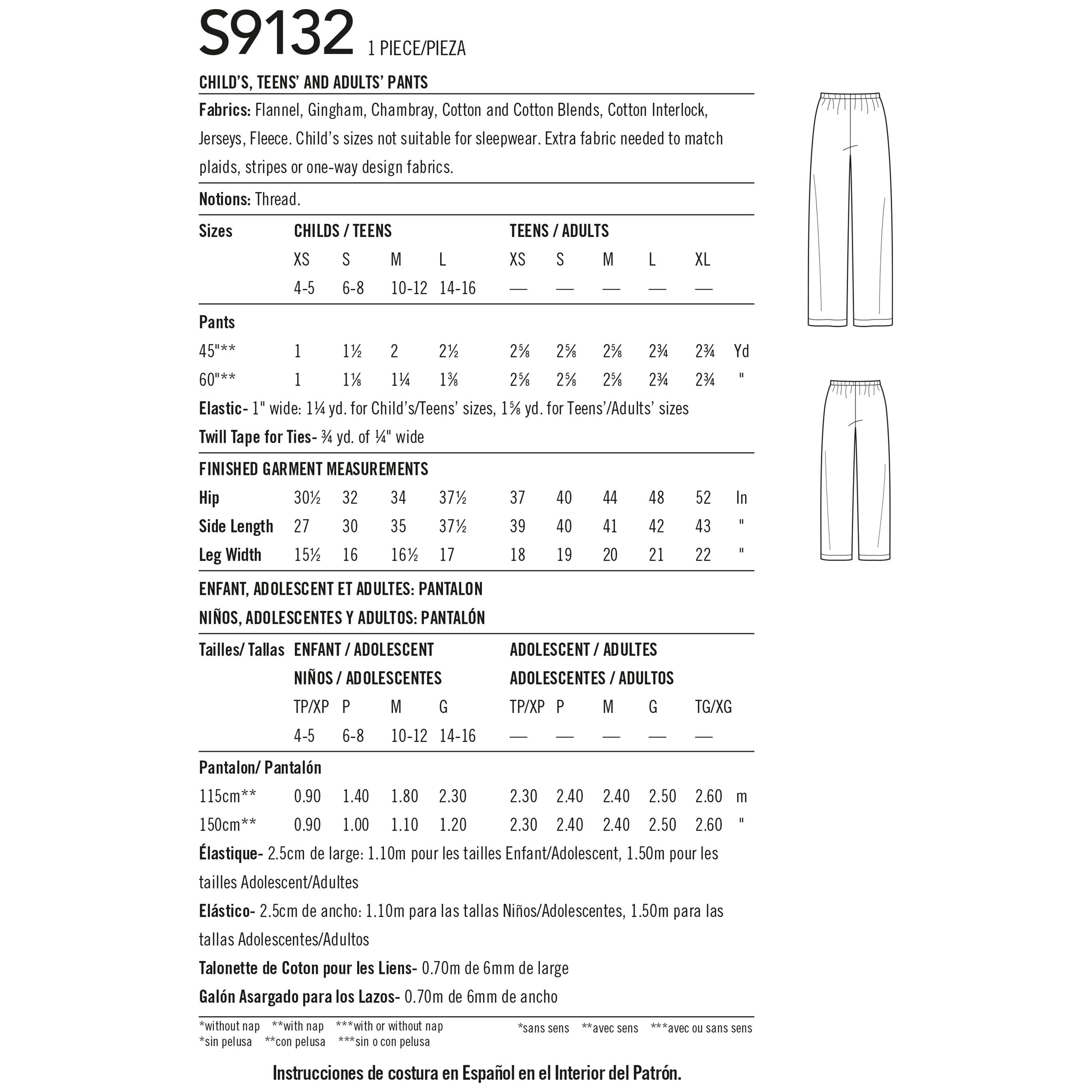 Simplicity 9132 Pajama Bottoms Sewing Pattern Pants Loungewear for the ...
