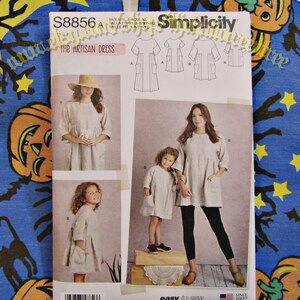 Simplicity 8856 simple Tunic lagenlook short dress handkerchief sewing pattern adult and childrens sizes