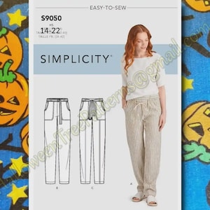Simplicity s9050 Sewing Pattern Pull On Pants With Pockets Sizes 14-22 9050