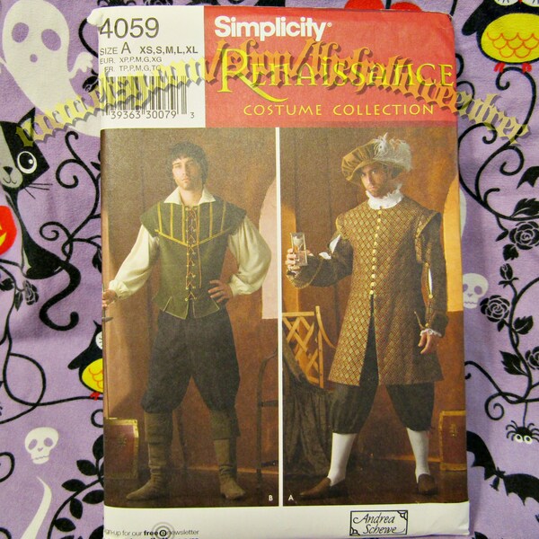Simplicidad 4059 OOP Camisa Medieval Chaqueta Sombrero Pantalones Doblete Renacentista patrón de costura tallas XS-XL S4059