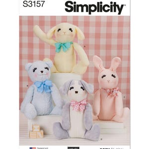 Simplicity 3157 plushies stuffed animal Sewing Patterns Teddy Bears Puppies Cats Bunny Lamb s3157