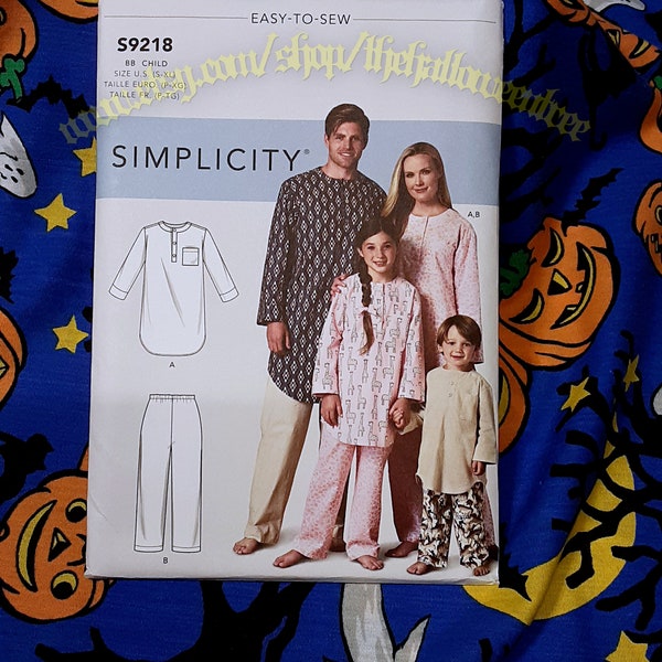Simplicity 9218 Pajamas or Kurta sewing pattern pants loungewear Childrens sizes included BB s9218 s10893