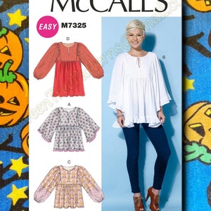 McCalls 7325 Boho tunic top blouse dress SEWING PATTERN Sizes XS-M 4-14 m7325