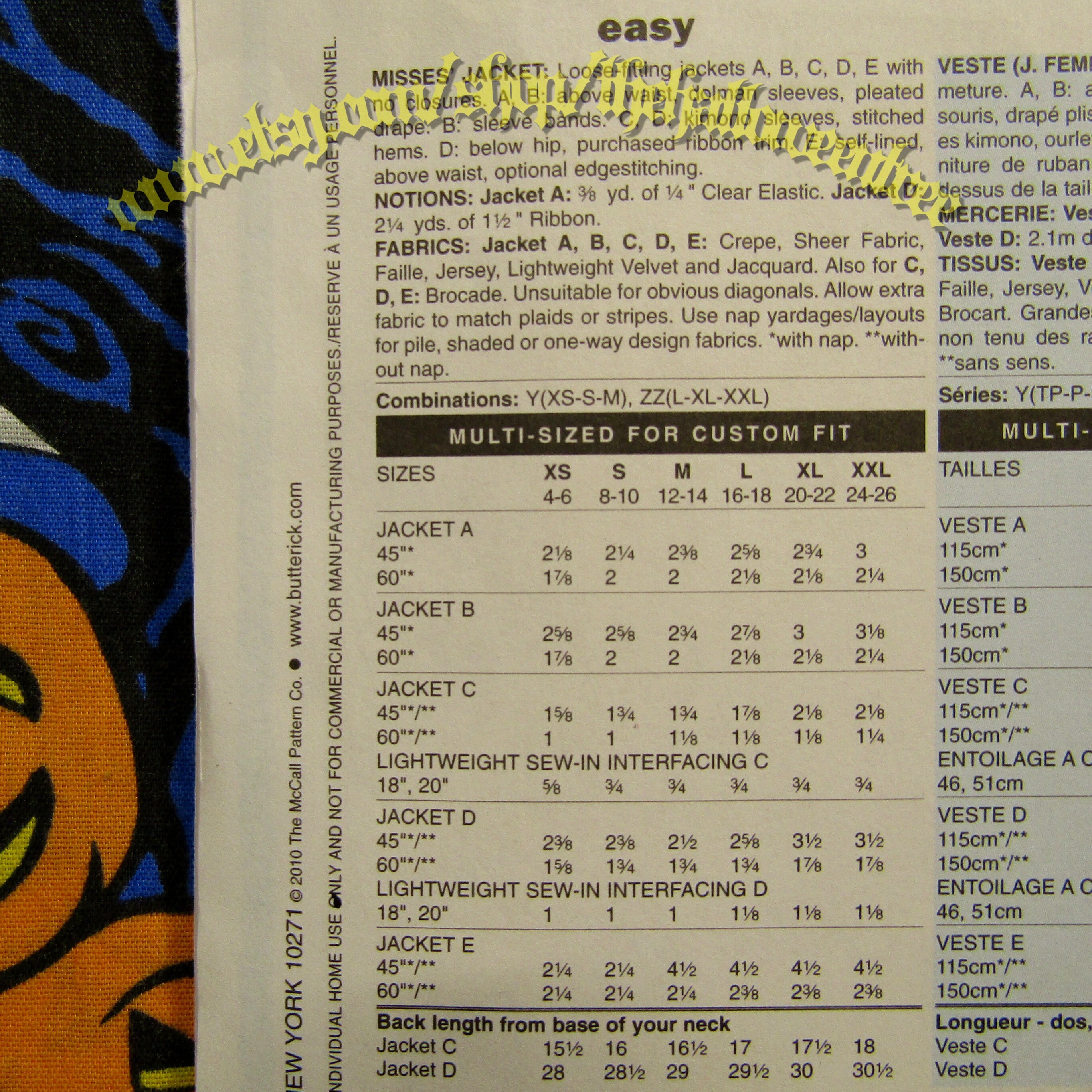 Cartamodello Butterick B5529 - Giacca Donna Taglie L-XXL (42-52) - Foto 7