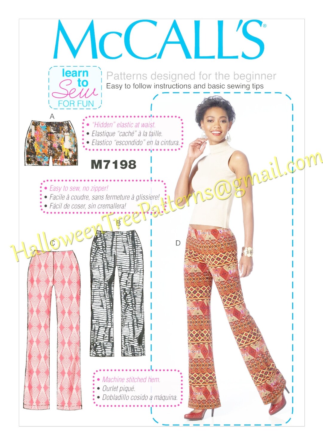 Mccalls 7198 M7198 Elastic Pants Sewing Pattern 614 M7198 Etsy