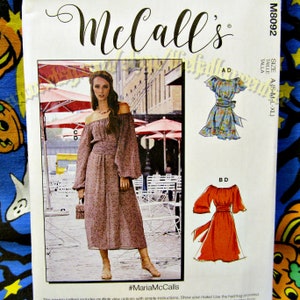 McCalls 8092 Breezy off the shoulder Boho dress sewing pattern Misses Sizes S-XL m8092