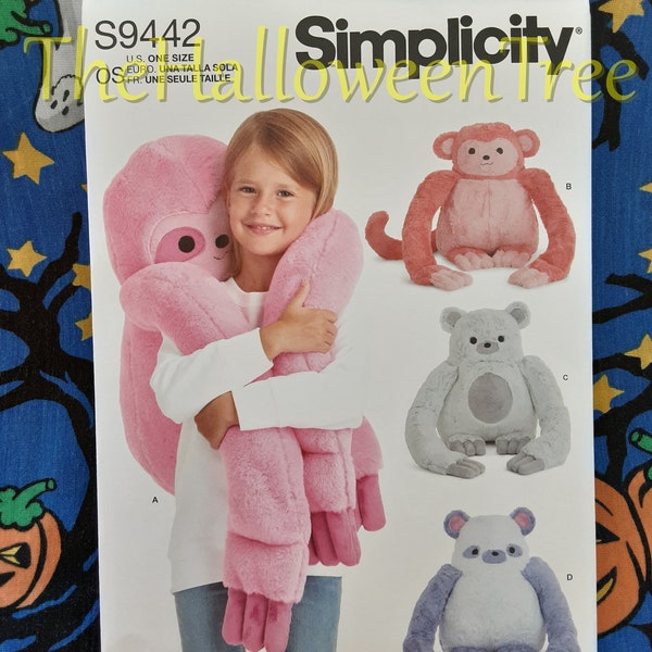 Simplicity 9442 R11290 plush bear sloth stuffed animal Sewing Pattern s9442