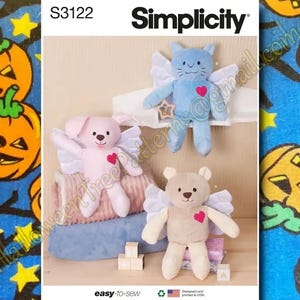 Simplicity 3122 plushies stuffed animal simple sewing patterns Angel Kitten Kitty Cat bear puppy Wings s3122