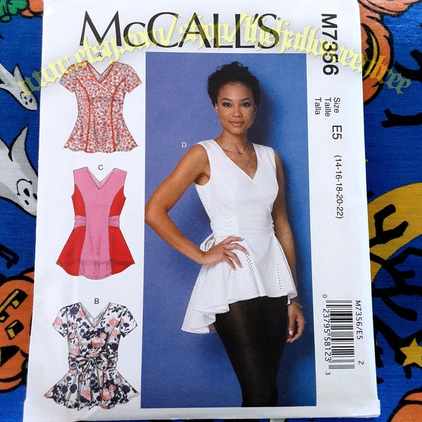 McCalls 7356 Fitted and Flared Top Blouse Sewing pattern sizes 14-22 m7356