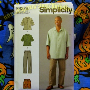 Simplicity 9279 Mens Button Shirts Hawaiian and Shorts Sewing patterns Sizes 44-52 S9279 r10987