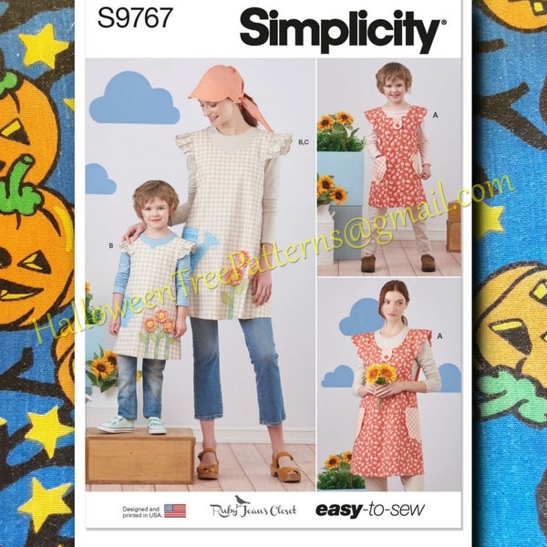 Simplicity 9767 Apron Smock Dress Sewing Pattern Cottagecore S-L s9767 r11756