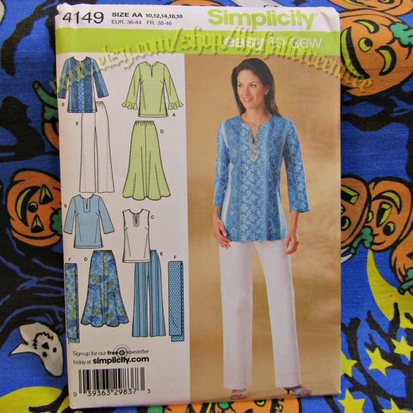 Simplicity 9130 sewing pattern skirt, pants, tunic top and scarf sizes small to medium 10-18 s9130 s4149