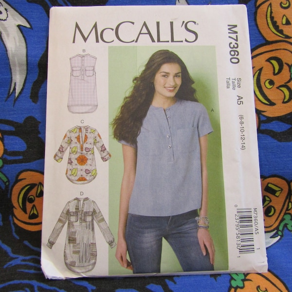 McCalls 7360 Tunic Top Blouse Simple Henley style sewing pattern sizes 6-14 m7360