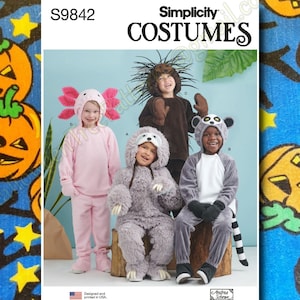 Simplicity 9842 Axolotl Porcupine Sloth Lemur Kids Costume Sewing Pattern Sizes Kids 3-8 R11915