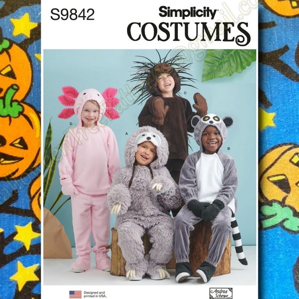 Simplicity 9842 Axolotl Porcupine Sloth Lemur Kids Costume Sewing Pattern Sizes Kids 3-8 R11915