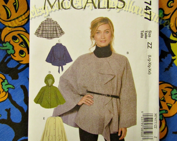 Mccalls 7477 Cape Poncho Cloak SEWING PATTERN L-XXL M7477 - Etsy
