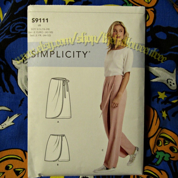 Simplicity 9111 Faux Wrap Pants, Skirt & Shorts sewing pattern sizes 16-24 S9111