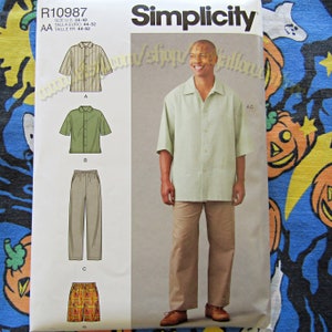 Simplicity 9279 Mens Button Shirts Hawaiian and Shorts Sewing patterns Sizes 34-42 S9279 r10987