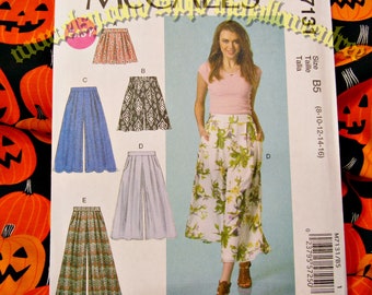 McCalls 7131 sewing pattern flare ruffle boho baggy pants hippie style misses sizes 8-16 m7131