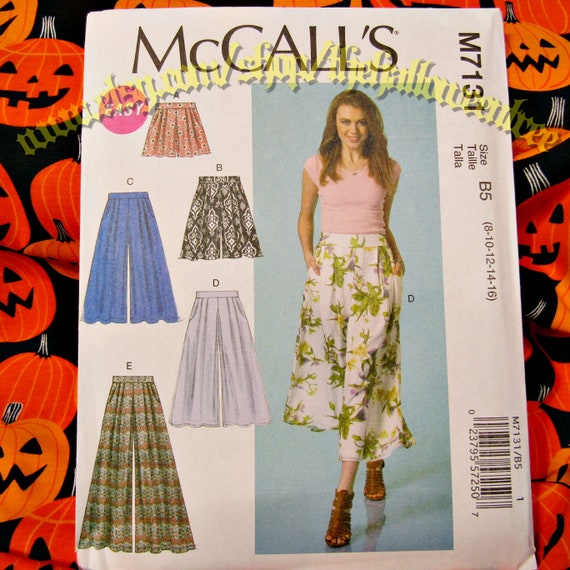 McCalls 7131 sewing pattern flare ruffle boho baggy pants hippie style  misses sizes 8-16 m7131