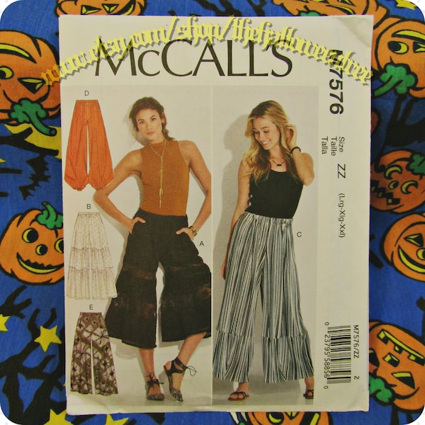 McCalls M7576 Sewing Pattern Flare Ruffle Boho Bubble Pants Palazzo Pants Sizes L-XxL 7576