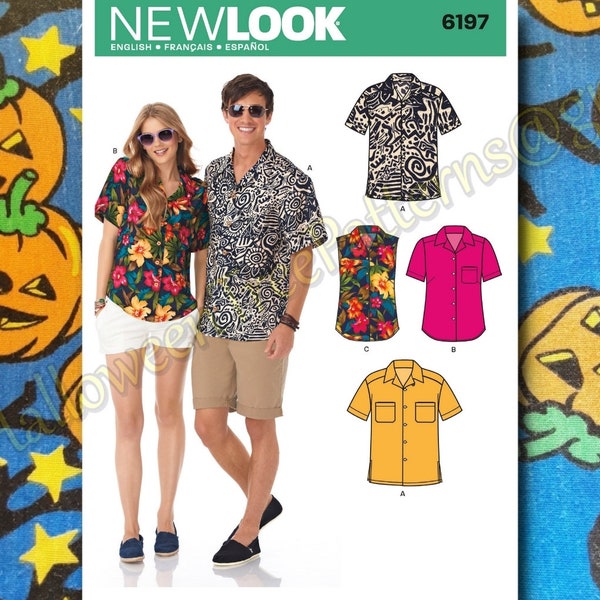 New Look 6197 Hawaiian Shirts Easy Sewing Pattern set miss 8-18 mens Xs-xl s8659