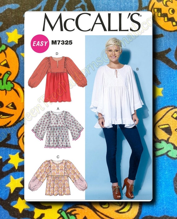 mccall's boho dress patterns Mccalls 7325 Tunic Top Blouse SEWING PATTERN Adult Sizes 16-26 M7325 over dresses and top