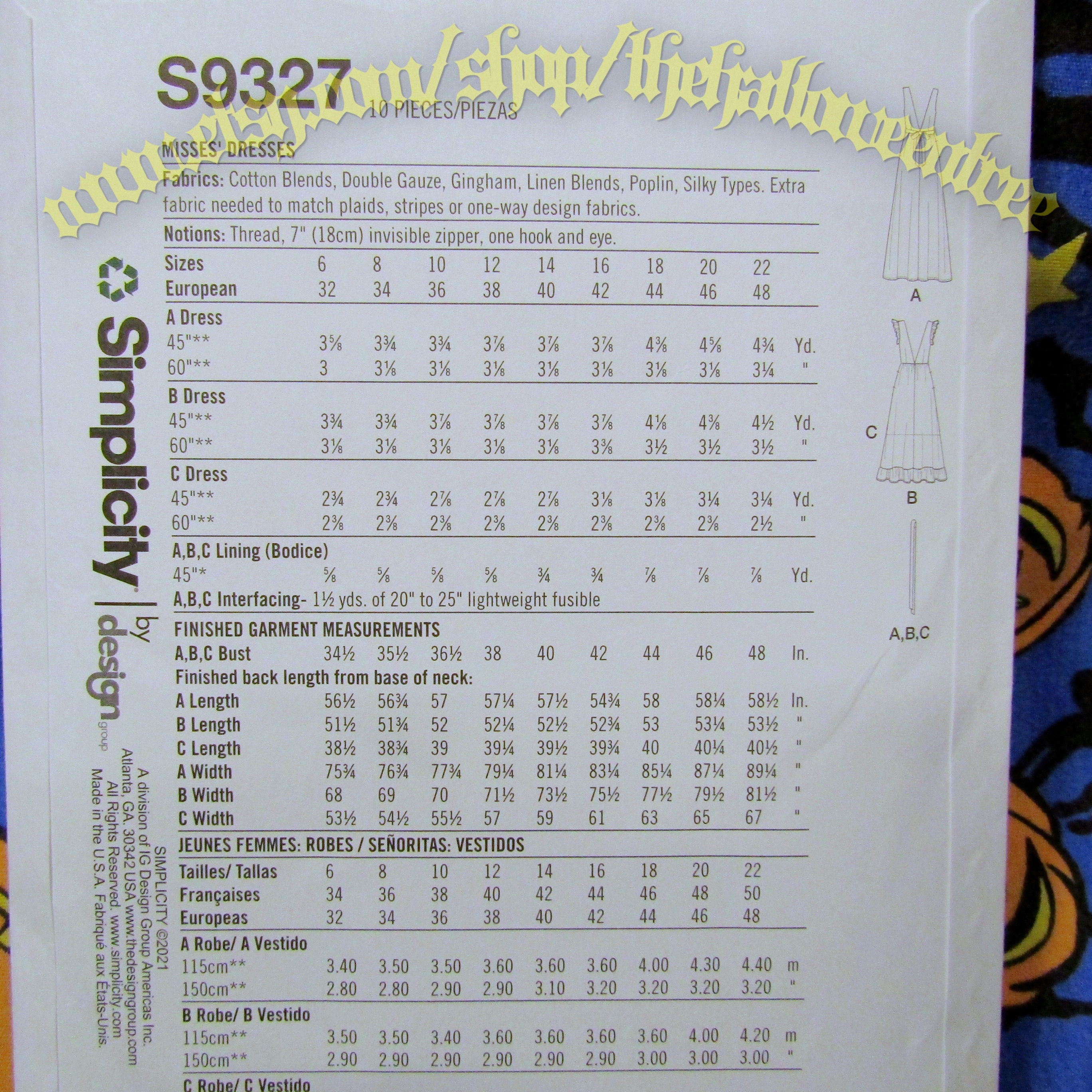 Simplicity 9327 Summer Dresses Sewing Pattern Select Sizes 6