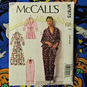 McCalls 7875 Sewing Pattern Pajamas Robe Sleepwear Nightie L-XL M7875