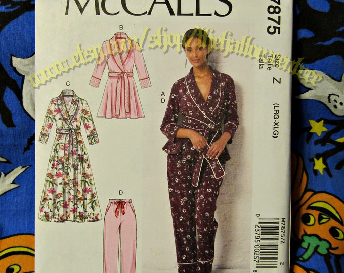 Mccalls 7875 Sewing Pattern Pajamas Robe Sleepwear Nightie LXL M7875