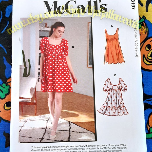 McCalls 8197 CottageCore Babydoll Summer Dress Sewing Pattern Sizes 16-24 m8197 f5
