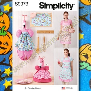 Simplicity 9973 Apron Flamingos Kitchen Set Sewing Patterns new UNCUT s9973