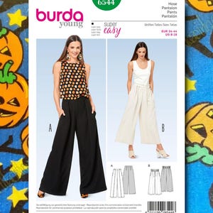 Burda Young 6544 Palazzo wide pants SemiFitted Sewing Pattern b6544 sz 8-18