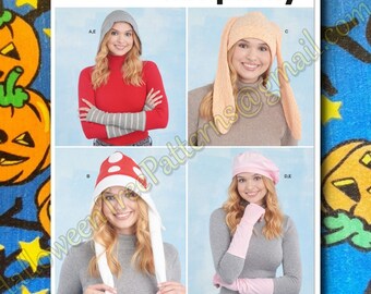 Simplicity S9871 Costume Winter Hats Beret Animal Hat Beanie Sewing Pattern Arm warmers 9871