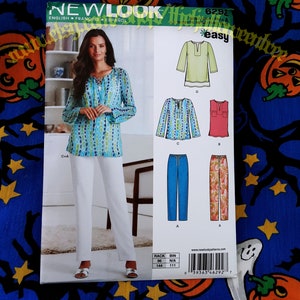 May include: A sewing pattern for a tunic top and pants. The pattern is for sizes 10-22 and includes instructions for making a variety of styles. The pattern is from New Look and is easy to follow.