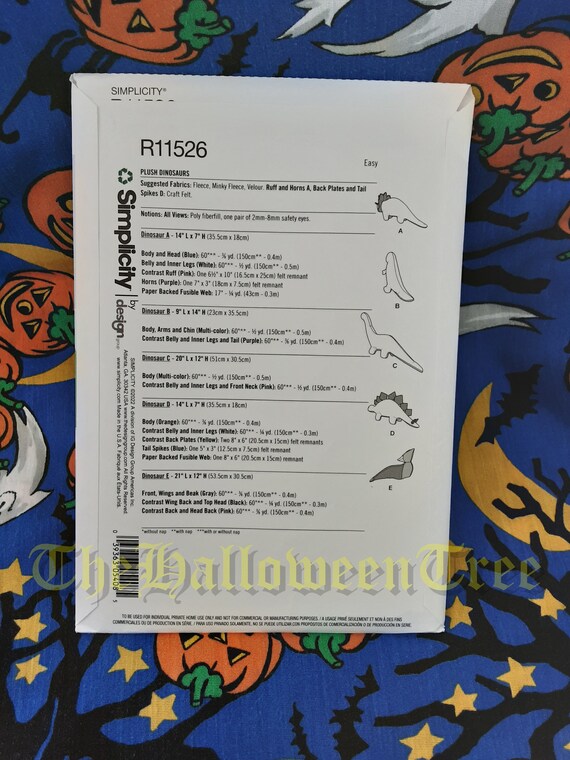 Simplicity 9585 DINOSAURS Plushies Stuffed Animal Sewing