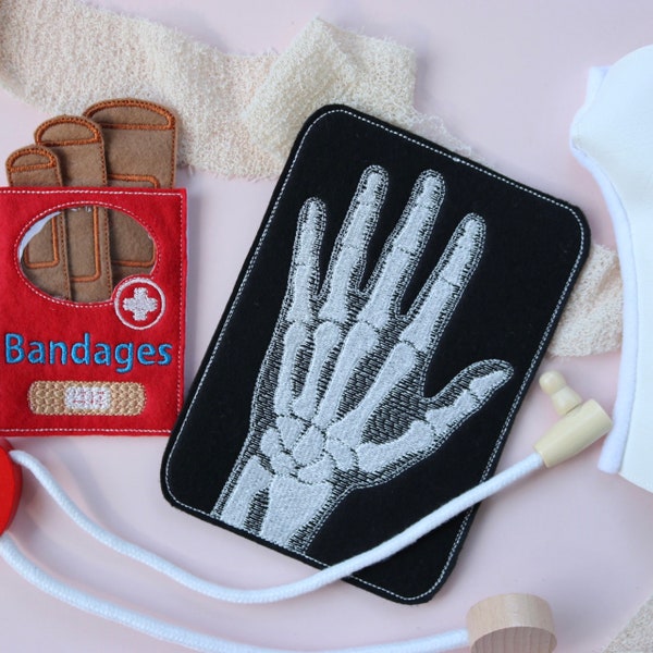 3 x radiografías de fieltro que incluyen pecho, pierna y mano: radiografía del cuerpo humano de fieltro, juego de simulación, juego imaginario, kit médico de fieltro, juguetes para niños hechos a mano